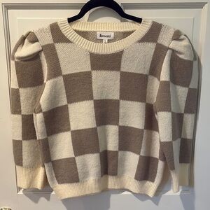 Women's Checkered Sweater - Cream and Brown